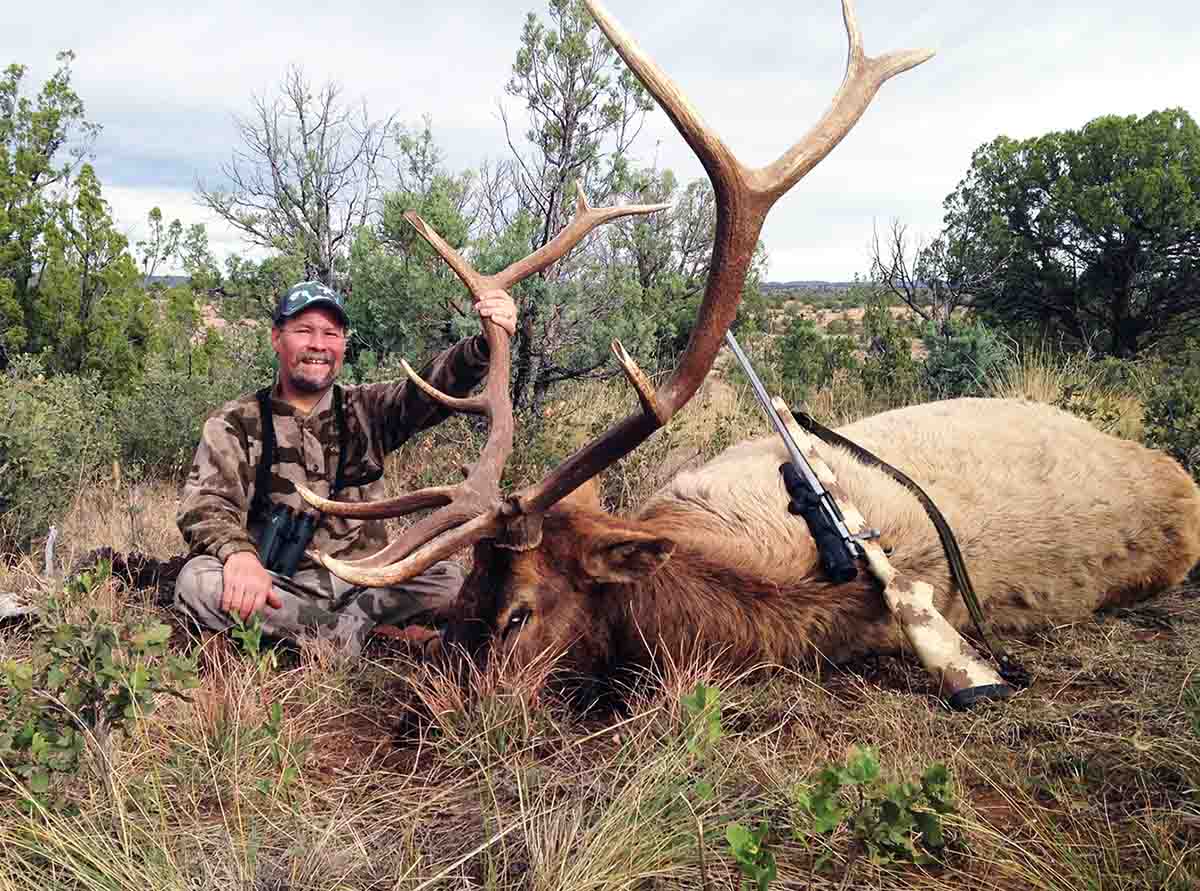 This dandy New Mexico bull was shot at roughly 400 yards with a .280 Remington topped off with a Swarovski Z8i 1-8x 24mm that features a simple, lighted dot reticle in the center of crossed wires.